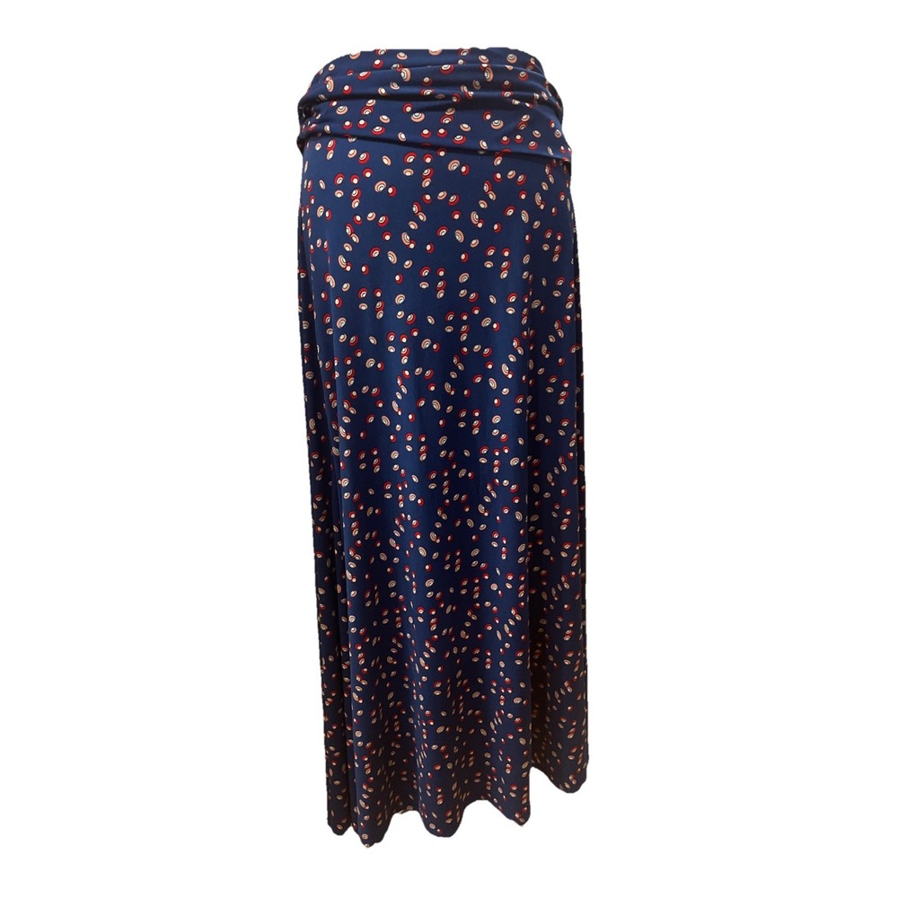 VTG LuLaRoe Maxi Skirt Blue Long Pull On Stretchy Fold Over Comfy Y2K USA LG/XL